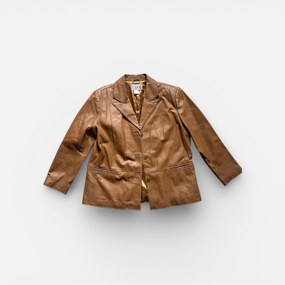Brown Leather 70s Collar Jacket, Women’s XL/XXL